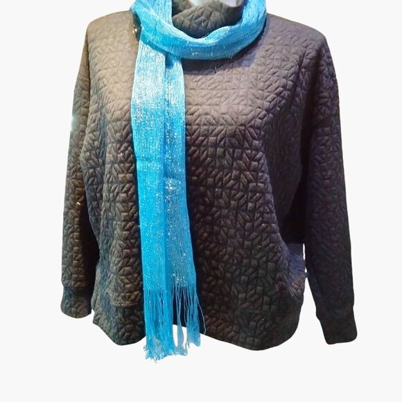 Blue Scarf Wrap Shimmery Lightweight Metallic Fringe Elegant Boho Wedding Boho - Picture 2 of 5